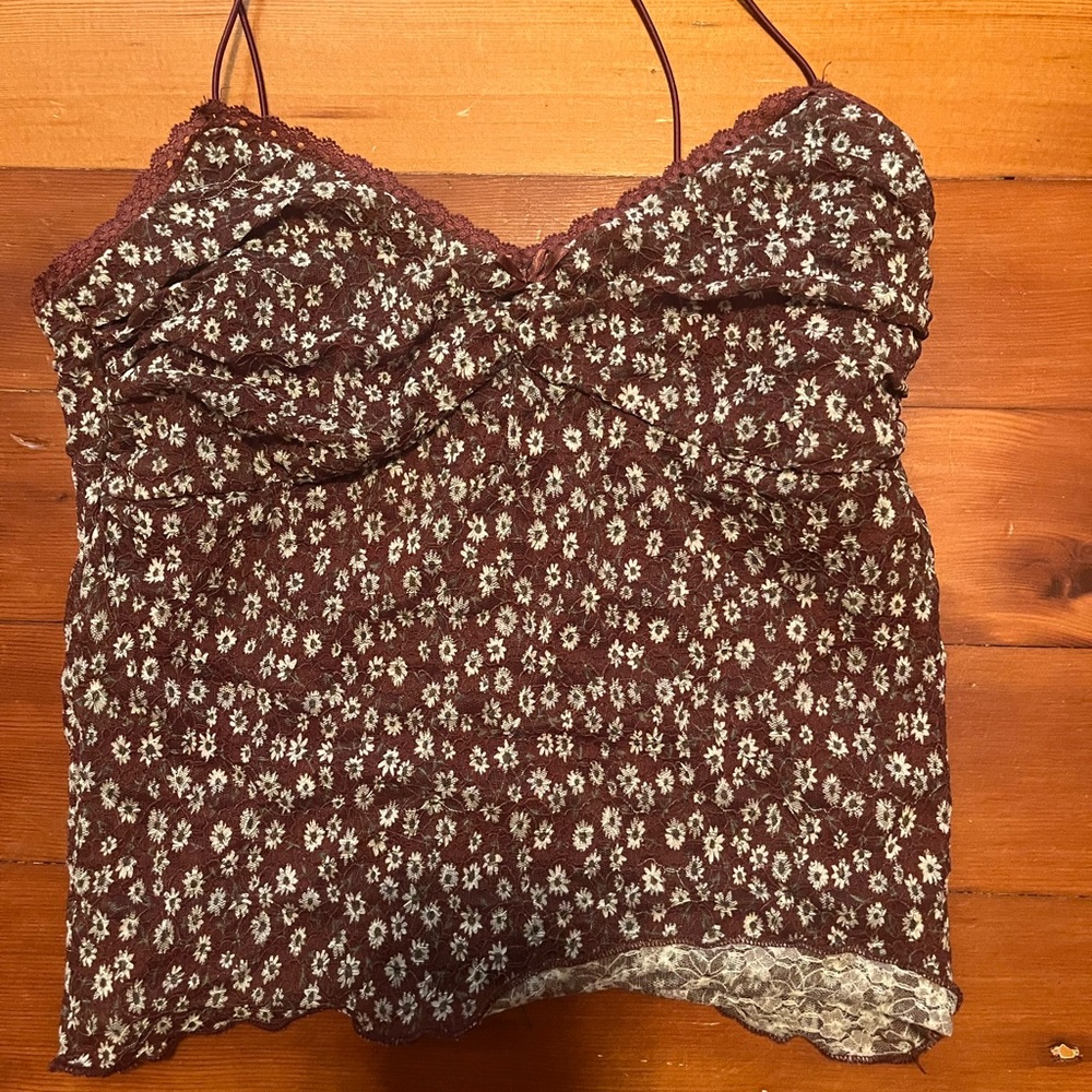 Chic Floral Lace Trim Tank Top